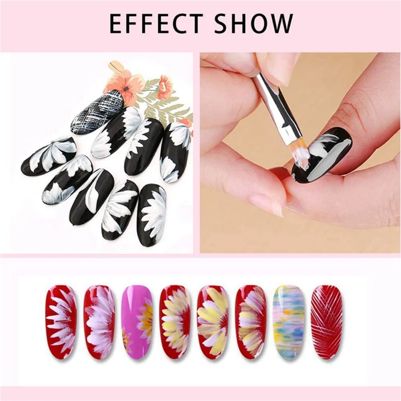 

24Pcs Color Paint Pen Set Pink Petal Pen Nail Brush Short Nail Brush
