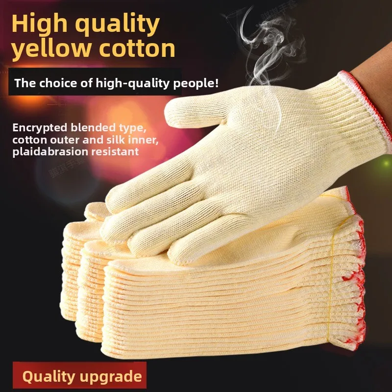 Yellow Cotton Work Gloves Thickened Polyester Anti Slip Sweat Absorbent Labor Protection Heavy Duty Safety Gloves