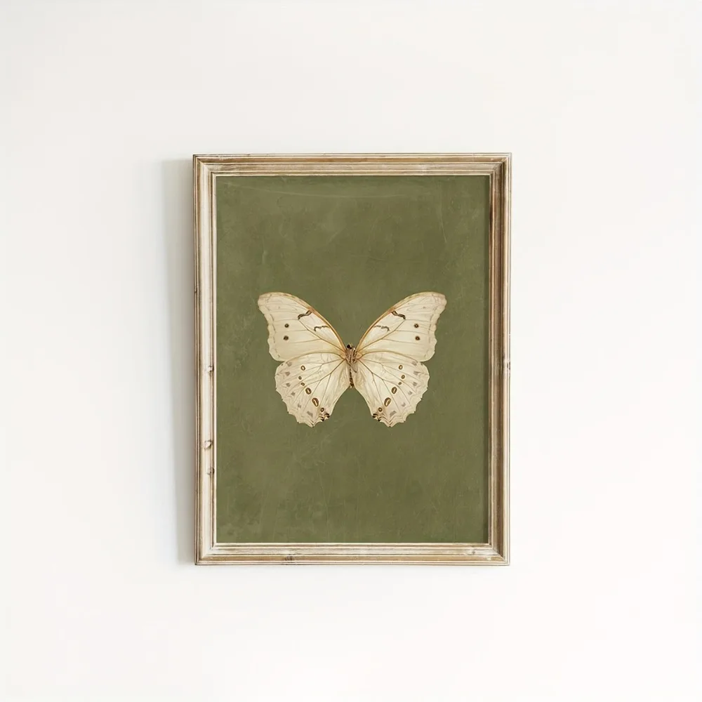 قطعة واحدة من طباعة فنية جدارية على شكل فراشة بيضاء كلاسيكية بدون إطار، ديكور ريفي على طراز الكوخ القوطي، ديكور فني جداري لغرفة النوم