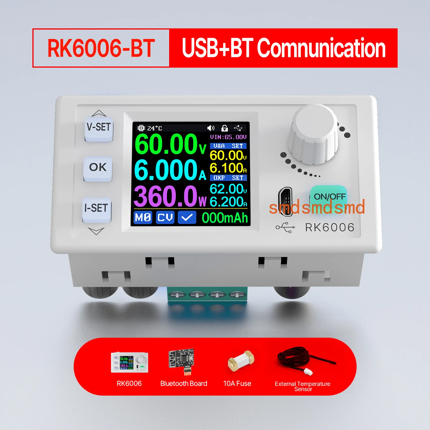 RK6006-BT CNC Direct Current Regulated Power Supply 60V 6A 4 Digit Communication Adjustable DC to DC Step Down Voltage Bench