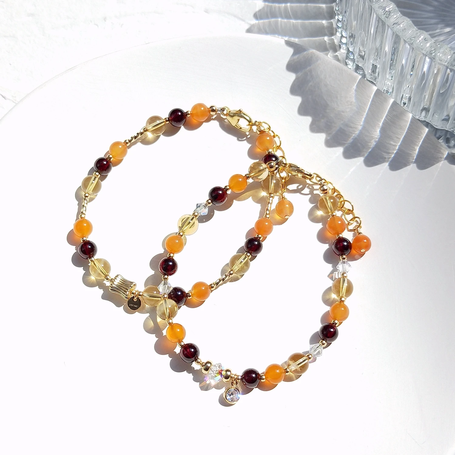 Lii Ji Carnelian Citrine Garnet 14K Gold Filled Bracelet Natural Stone 4-6mm Handmade Jewelry For Gift