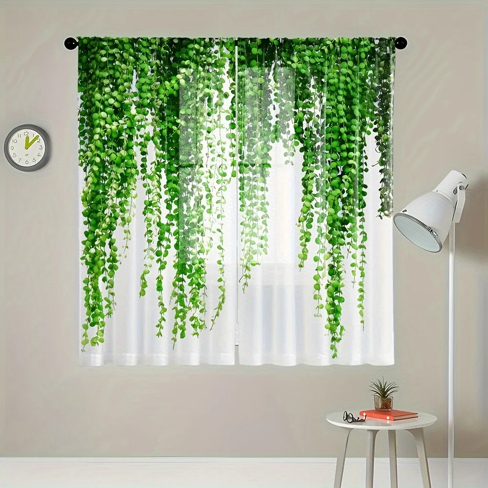 Imagem -03 - Sheer Pocket Window Drapes Tratamentos de Janela para o Quarto Sala Decoração do Lar Verdura Padrão Rod Pcs