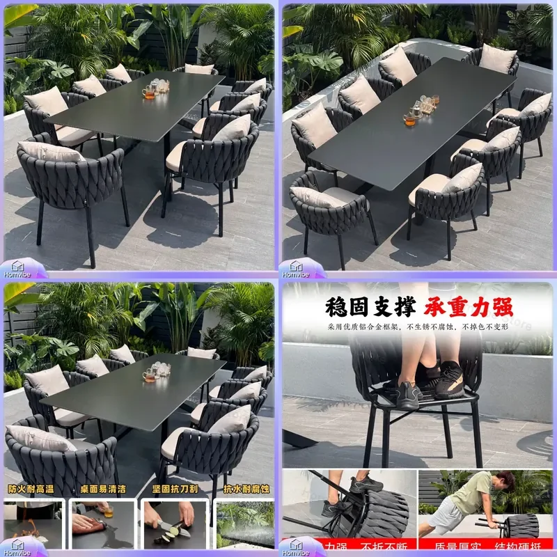 Nordic Outdoor Rattan Dining Set Balcony Garden Terrace Cafe Table and Chairs Leisure Patio Furniture Courtyard Bistro Tea