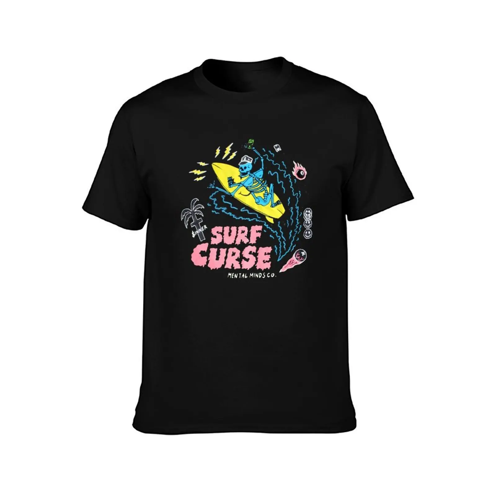 Freaks Surf Curse T-Shirt, Summer Casual Cotton Tee, Oversized Streetwear Tops, Vintage Graphic Print, Loose Fit Short Sleeve