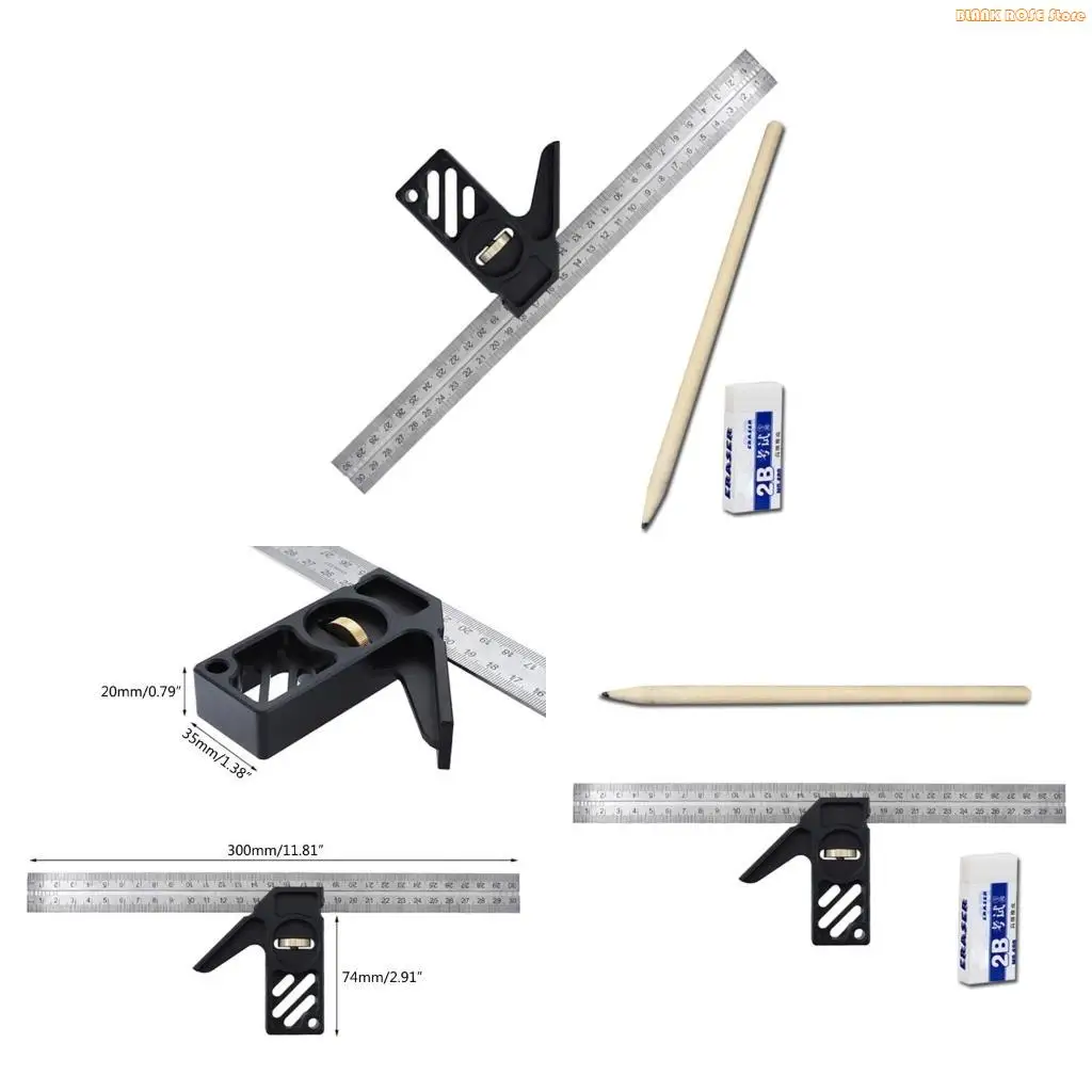 K1AE Square 300mm T Measurements Ruler for Measuring and Marking Woodworking Carpenters Aluminum Steel Ruler