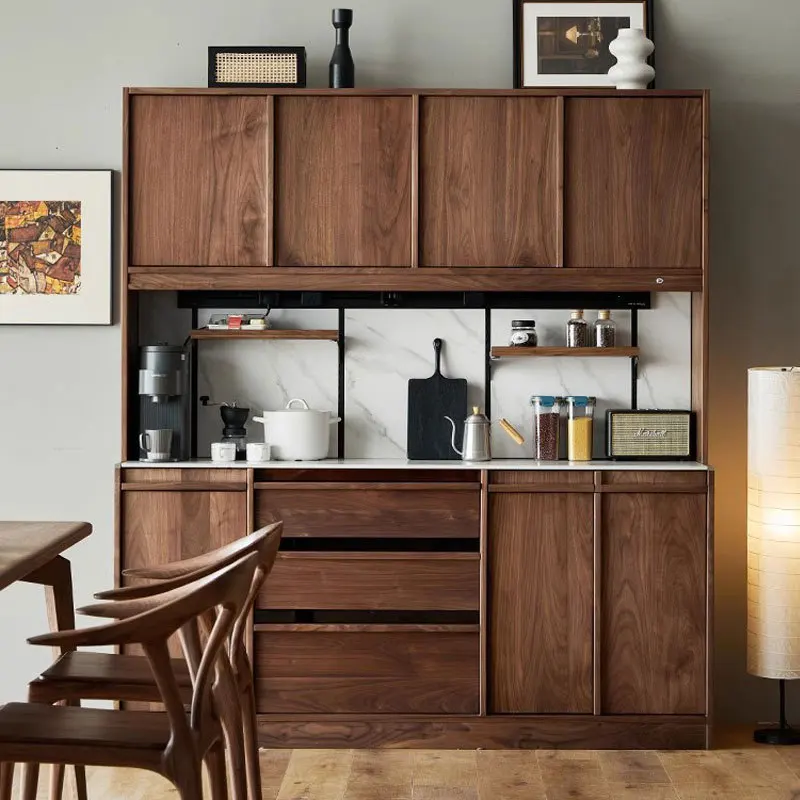 North American black walnut solid wood dining side cabinet rock slab locker living room integrated against the wall