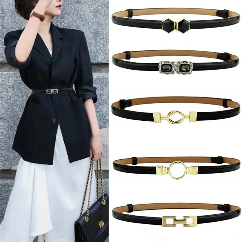 Fashion Adjustable PU Leather Women Dress Belts Gold Color Variety Buckle Female Strap Decoration Coat Sweater Party Belt Girdle