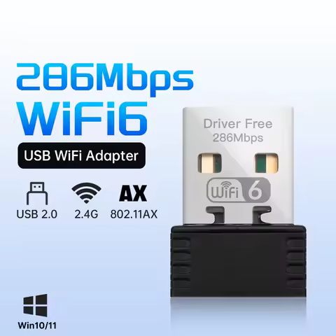 WIFI 6 802.11ax Network Adapter AX286 2.4GHz USB Wi-Fi Dongle Lan Driver Free For PC Laptop Win 7 10 11