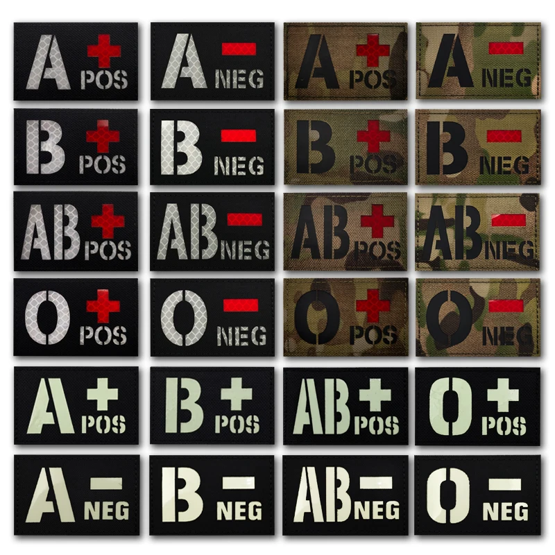 IR Reflective Cap Badge Large Blood Type A+ B+ O+ Night Identification Outdoor First Aid Backpack Armband Helmet Morale Patches