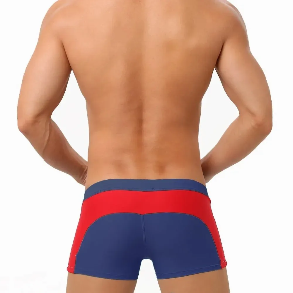 New Quick Drying Men's Swimming Trunks High Elasticity Polyester Bathing Suit with Zipper Pocket Beach Shorts Male Swimwear