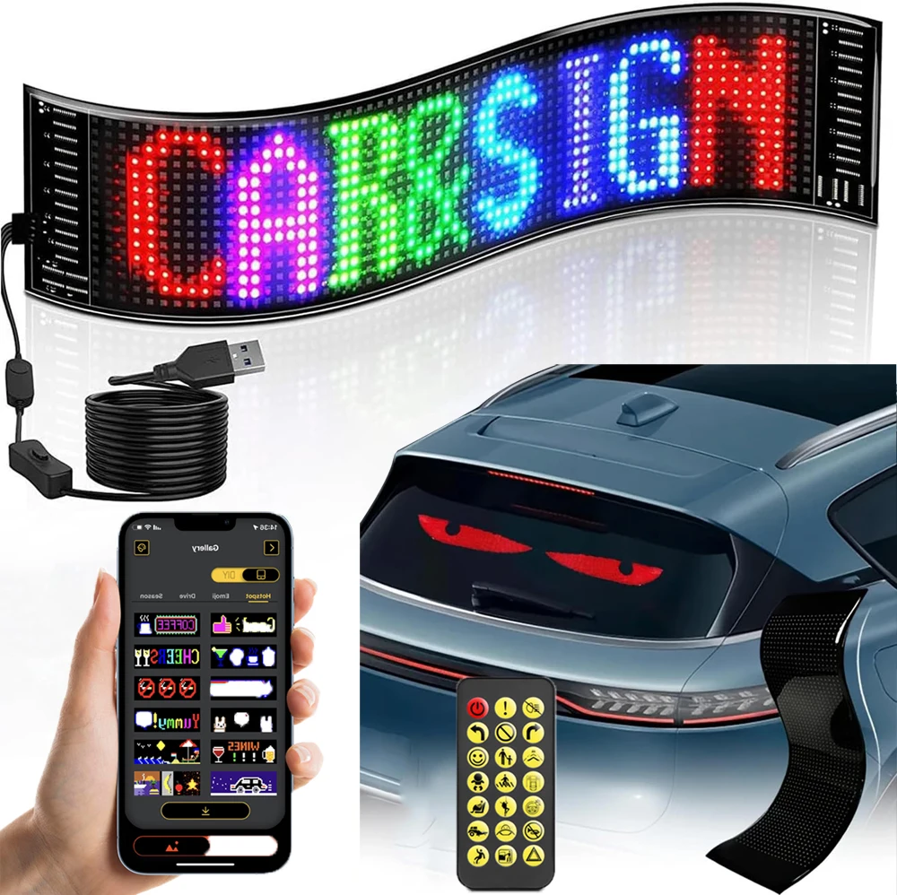 

Умная прокрутка, яркая рекламная светодиодная вывеска, USB 5 В, Bluetooth, знак управления через приложение, программируемый текстовый узор, светодиодный автомобильный знак, светодиодный модуль