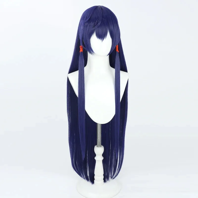Arknights CH‘EN The Holungday Cosplay Wig Chalter 105cm Long Dark Blue Heat Resistant Synthetic Hair Halloween Role Play Party
