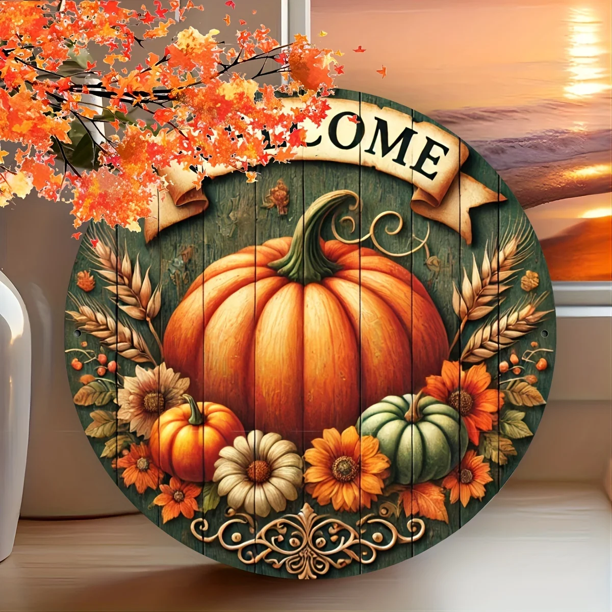 Charming 8-Circle Metal Welcome Sign - Ideal for Fall, Thanksgiving & Harvest Day Decor | Perfect for Home, Cafe, Restaurant, Ba