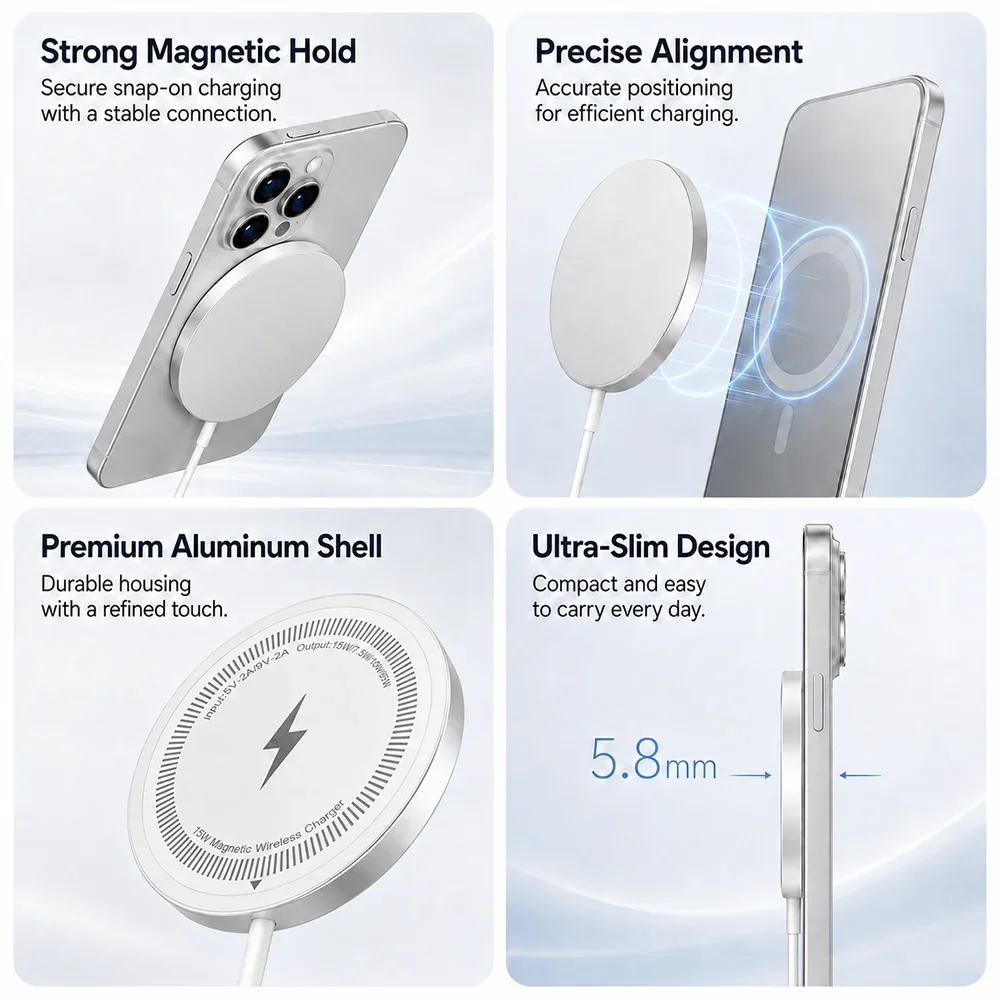Magnetic Induction Fast Charger For iPhone 14 15 16 17 18, X, XR, Pro/Max For Samsung S8-S26, S25/S26,For Note Series