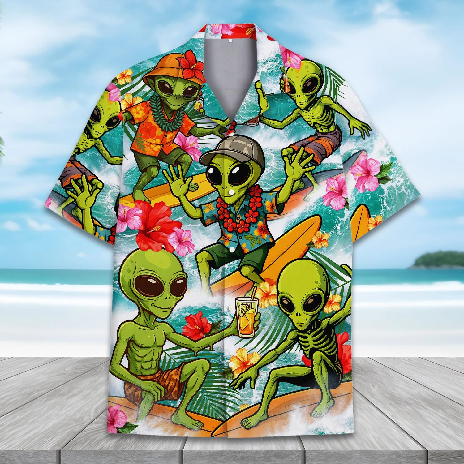 

2025 Hot Sale Hawaiian UFO Shirt Man Short Sleeve Beach Shirt Hawaii Alien 3D Print Casual Collar Male Shirt Comfortable Tops