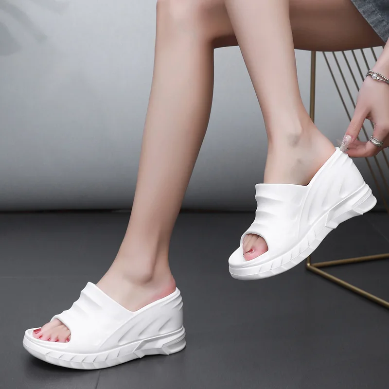 Large Size 36-41 Women High Heel Slippers Summer Street Fashion Slides Slipper Outdoor Comfy Candy Color Wedge Platform Sandals