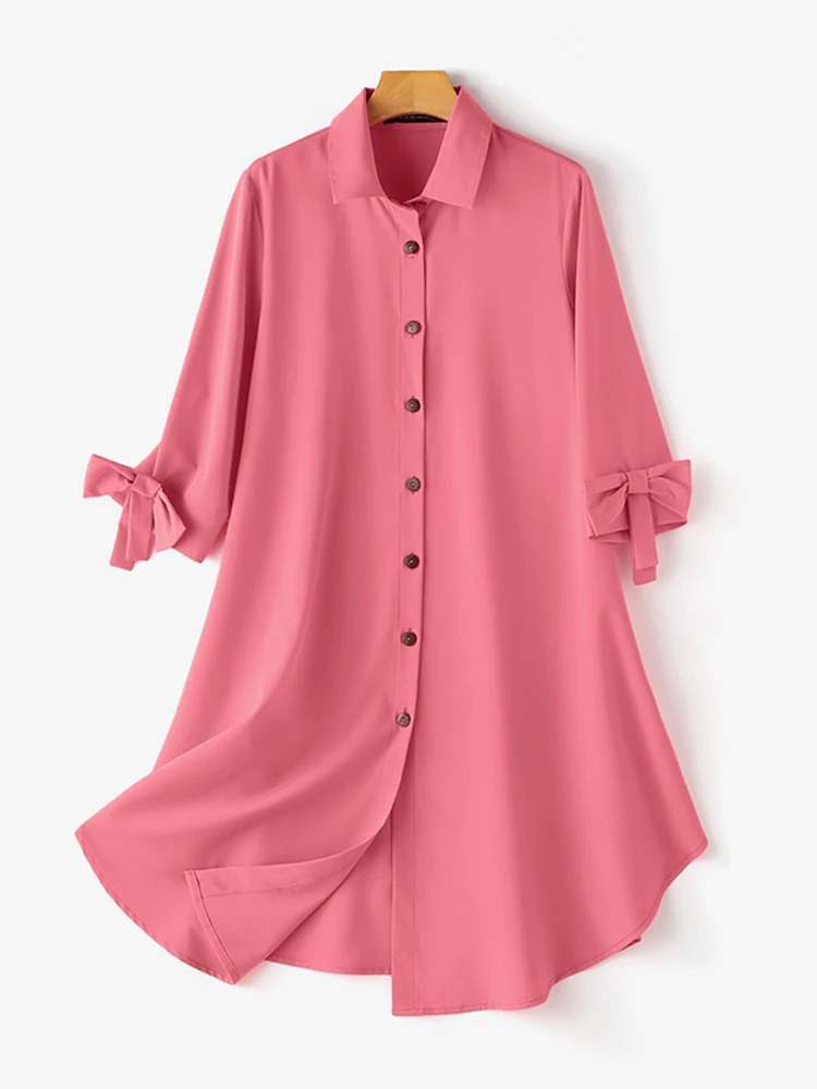 ZANZEA musulmana-Blusa de manga larga para mujer, camisa con solapa, ropa islámica informal para Primavera, Túnica elegante para fiesta, 2024