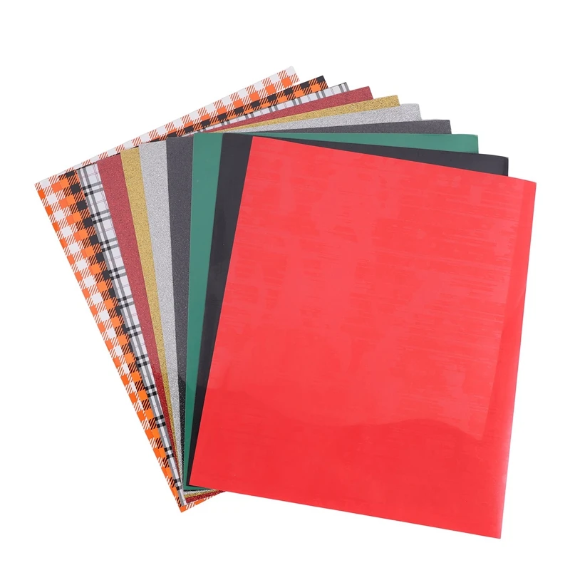 10Pcs Heat Transfer Vinyl Christmas Plaid Iron-On Vinyl Bundle Transfers HTV Vinyl PU Glitter Heat Transfer Vinyl