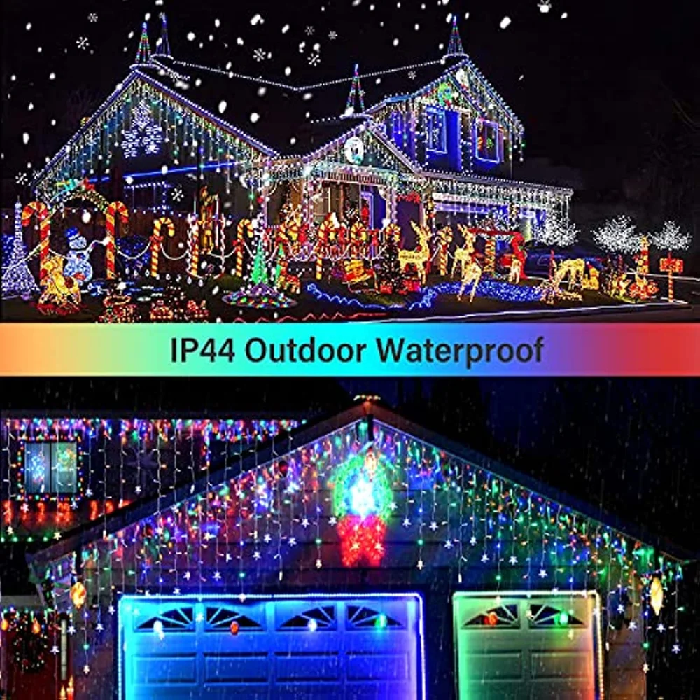 Christmas Decoration on House 2025 Led Icicle Star Lights Outdoor Curtain Garlands Waterproof IP44 7-20 Meters on Length New Yea