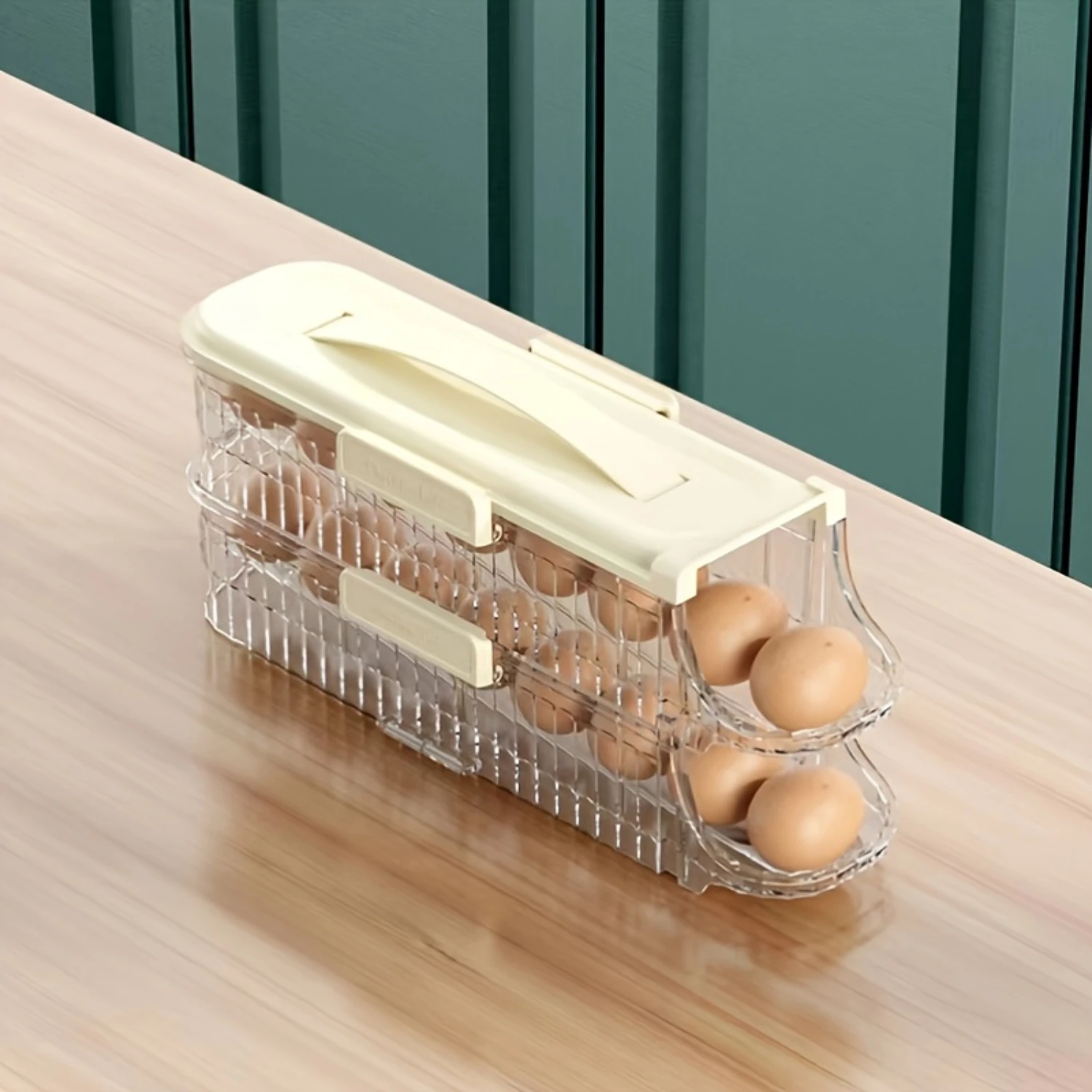 1pc Refrigerator Door Rolling Egg Holder Tray, Egg  Box, Refrigerator Stackable Portable Egg Box,  Contained Egg Box