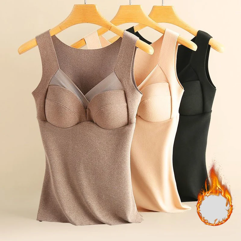 Woman Thermal Underwear Padded Vest Winter Velvet V Neck Lingerie Camisole Warm Tops Inner Wear Thermo Shirts Ladies Undershirt