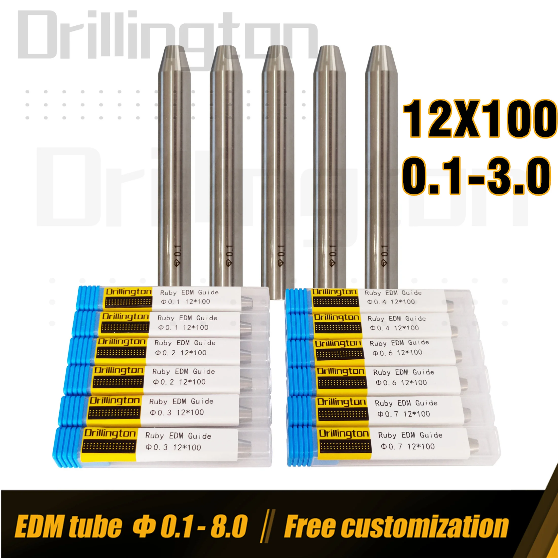 EDM Electrode Guide , 12 x 100 , 0.1 to 3 , Ruby Ceramic , Drill Tube Guides, EDM Electrode Holder for Small Hole Drilling