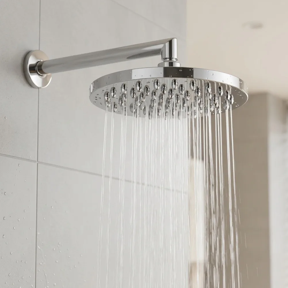 4Inch Round Rain Shower Head With 360 Degree Rotation, Chrome Plastic High Pressure Bathroom Sprayer For G1/2 Arm