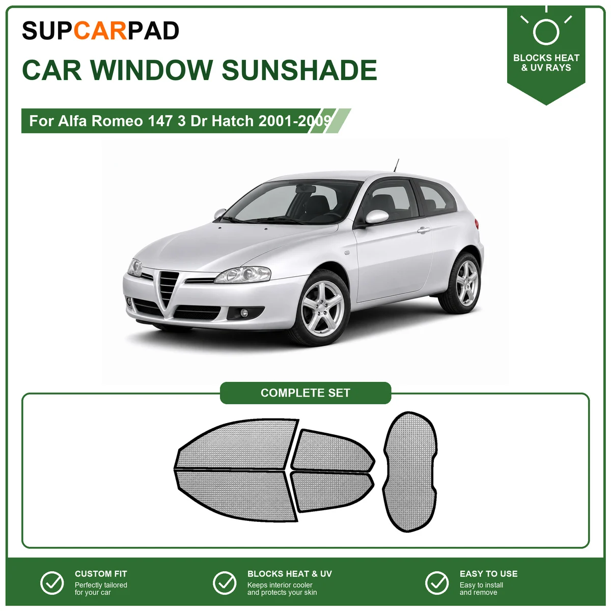 For Alfa Romeo 147 3 Dr Hatch 2001-2009 Full Set Car Window Sunshades UV Block Privacy Heat Insulated Foldable Car Curtain