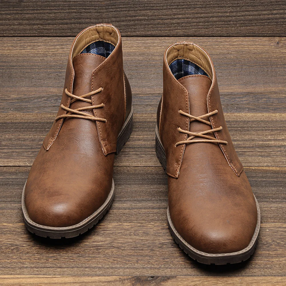 New Men Vintage British Outdoor Leather Shoes Dress Tooling Ankle Boots Business Desert Boots Spring Autumn Fashion