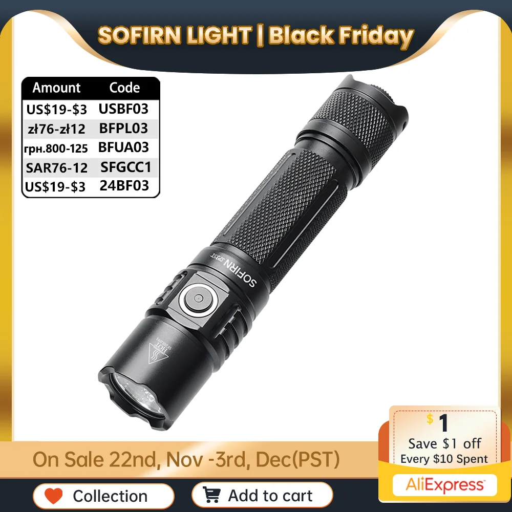 Sofirn SP35T 3800lm Tactical 21700 Flashlight Powerful LED Light USB C Rechargeable Torch with Dual Switch Power Indicator ATR