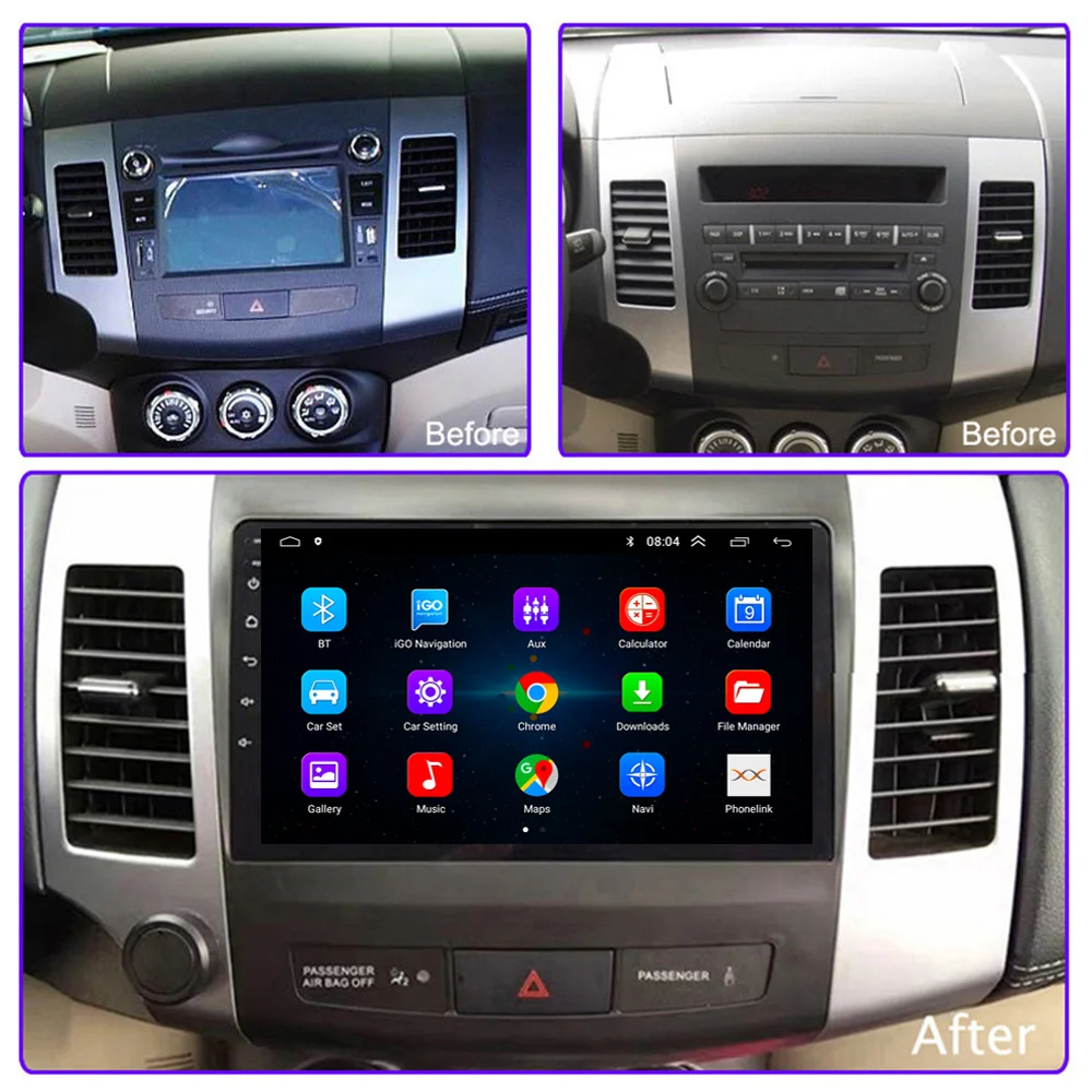 2 Din أندرويد 16 راديو السيارة مشغل وسائط متعددة لميتسوبيشي أوتلاندر 2006-2011 بيجو 4007 سيتروين C-Crosser Carplay نظام تحديد المواقع