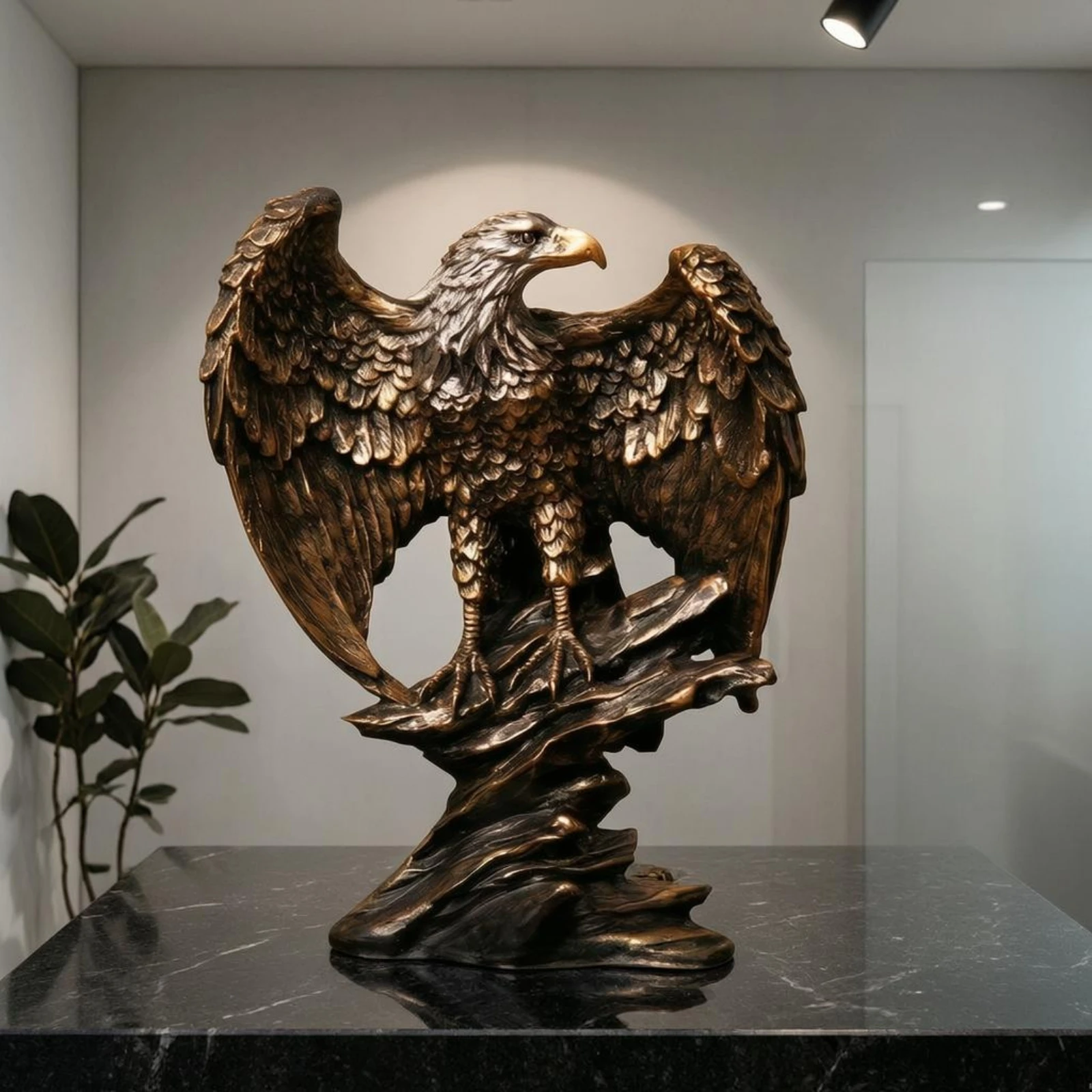 Resin Eagle Figurine Textured Surface Eagle Figurine Home Decor Dark Finish House Accent Realistic Details