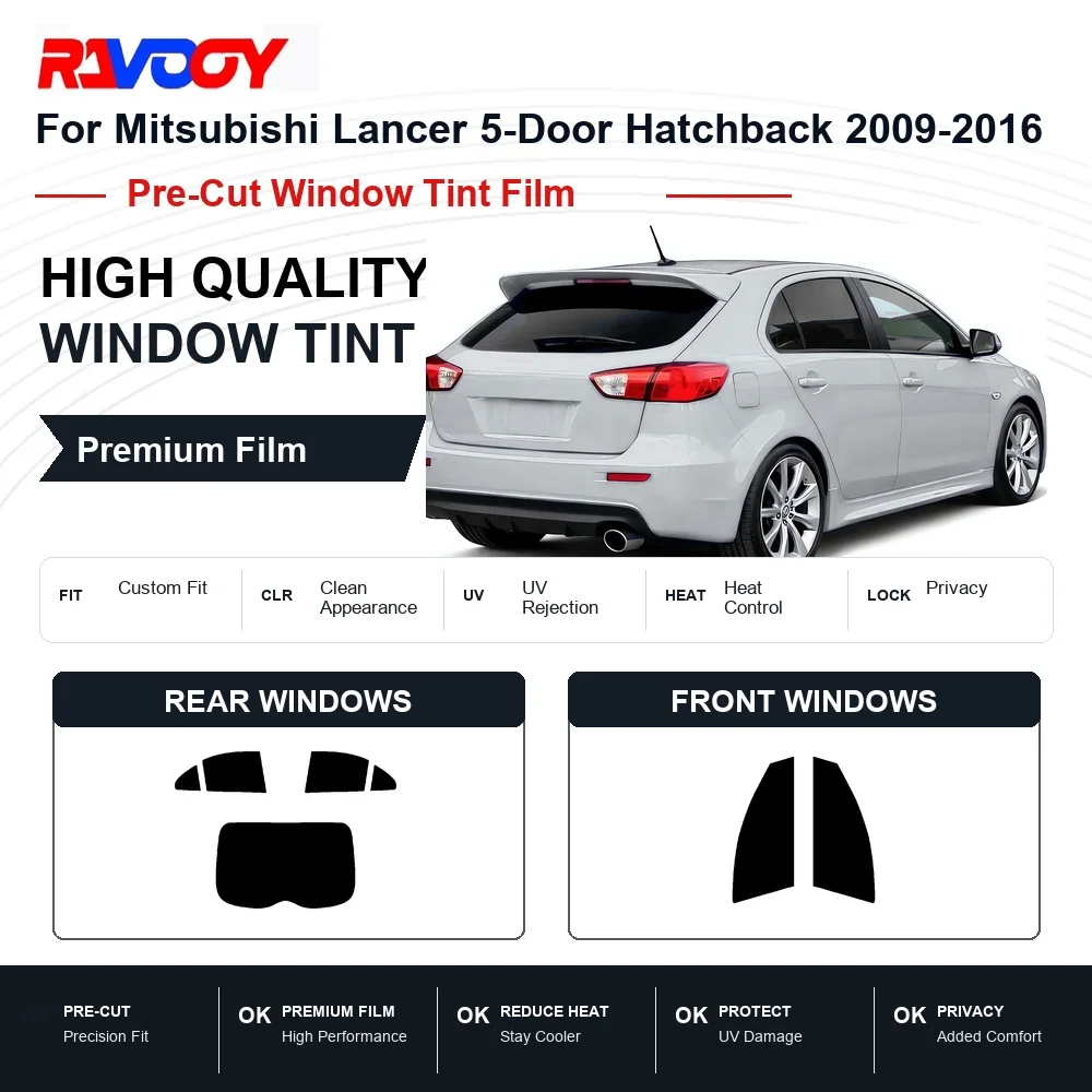 Película de Protección Solar Precortada RAVOOY, Reutilizable y Removible, Ajuste Personalizado para Mitsubishi Lancer Sedán 2008-2018, Protección UV y Contra el Calor