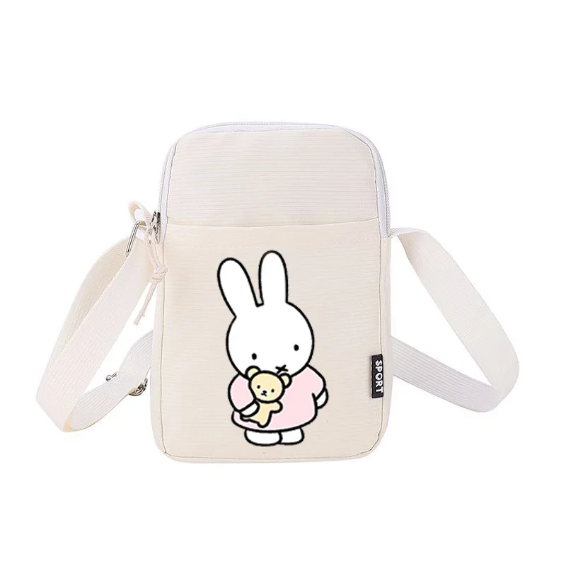 

Новая сумка через плечо Miffy Kawaii с рисунком Miffy, многослойная сумка для хранения наушников для мобильного телефона, холщовая сумка через плечо для девочек