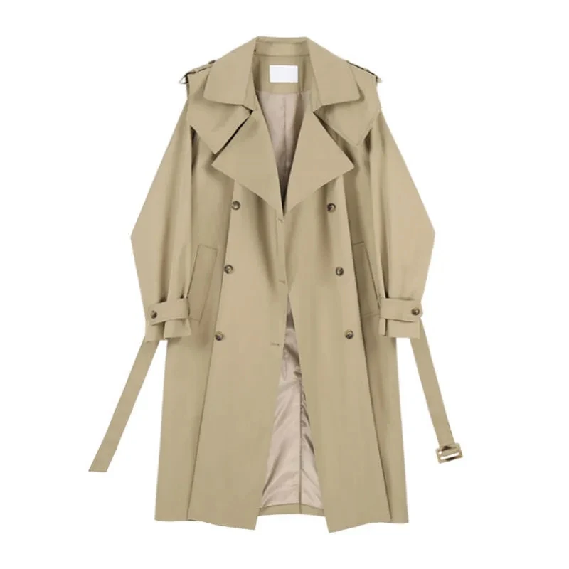 2024 Womens Trench Coats High Street Loose Outerwear Woman Worker Streetwear Long Trench Coats Female OL Trench