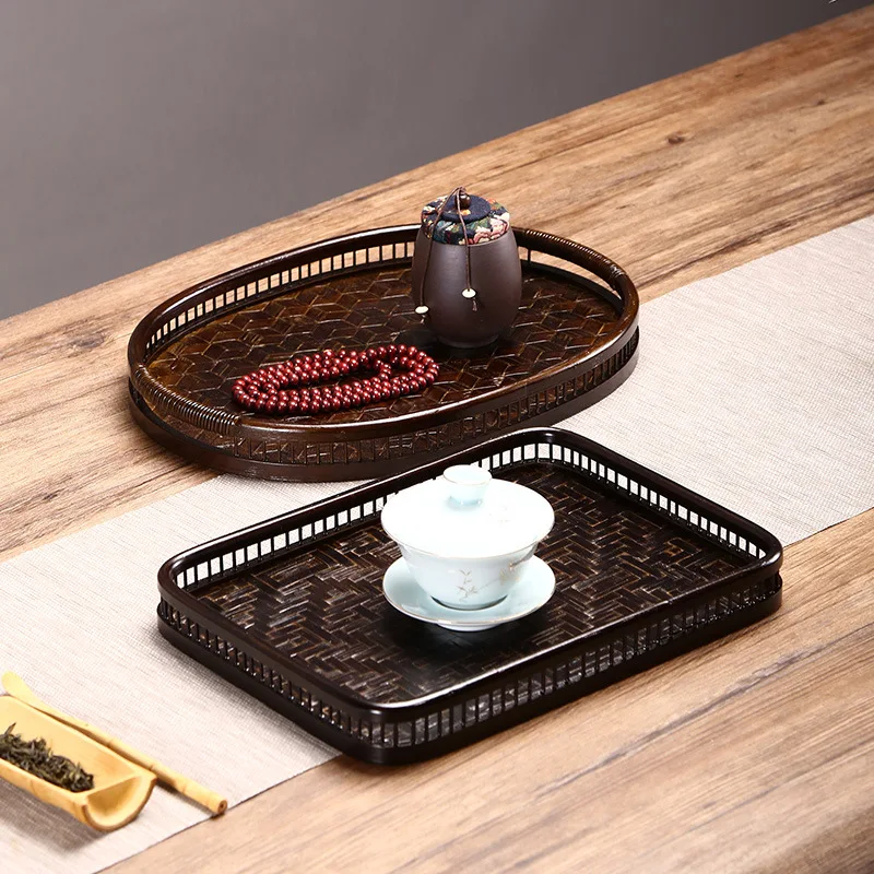 Japanese-style Bamboo Woven Tea Tray, Dry Foam Table, Pot Bearing Bamboo Tray, Household Retro Simple Tea Set Storage Tray