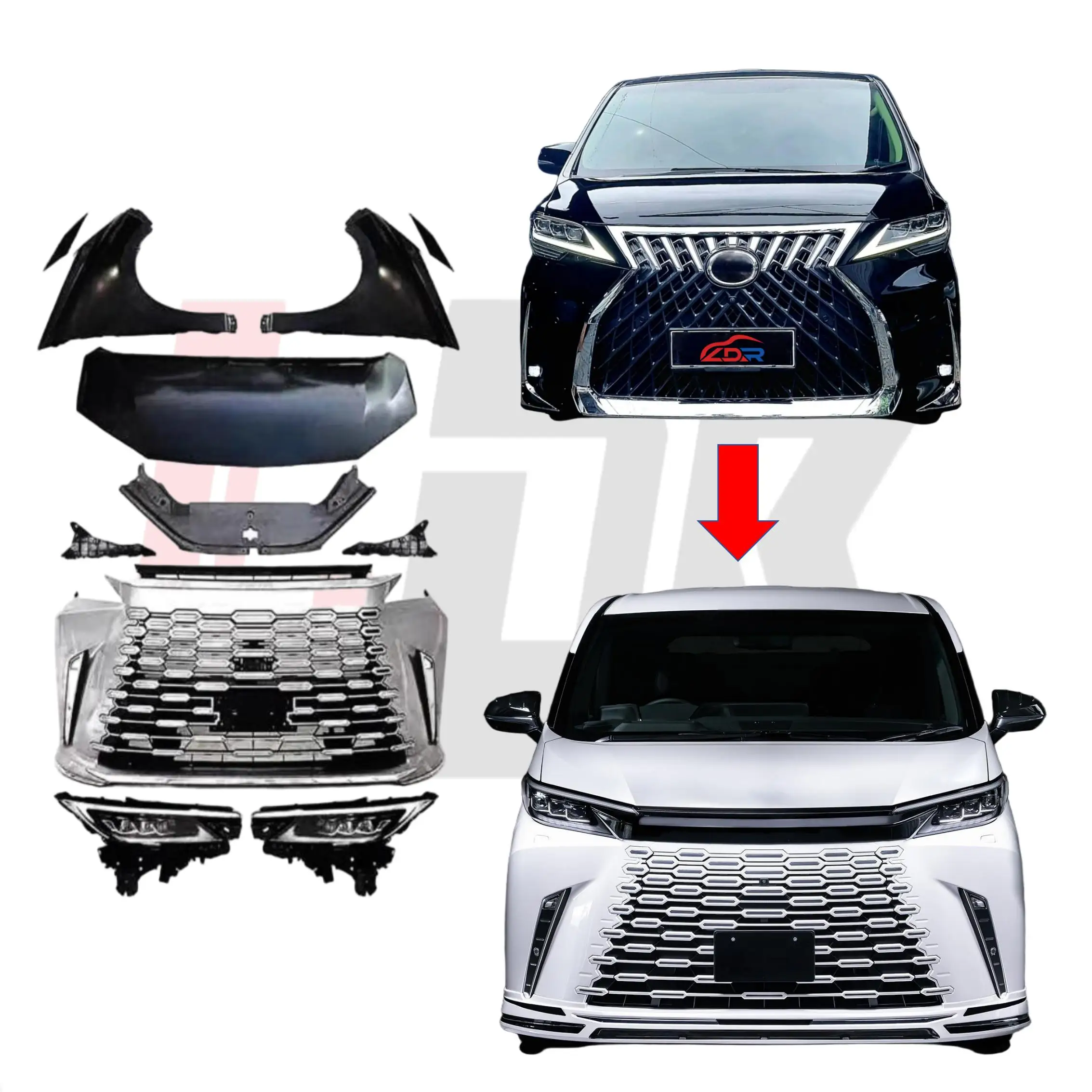 

New Body Kit for Alphard and Vellfire 30 35 Modified LM500H Body Kit Rear Front Bumper Grille Headlights Tail Light Upgrade