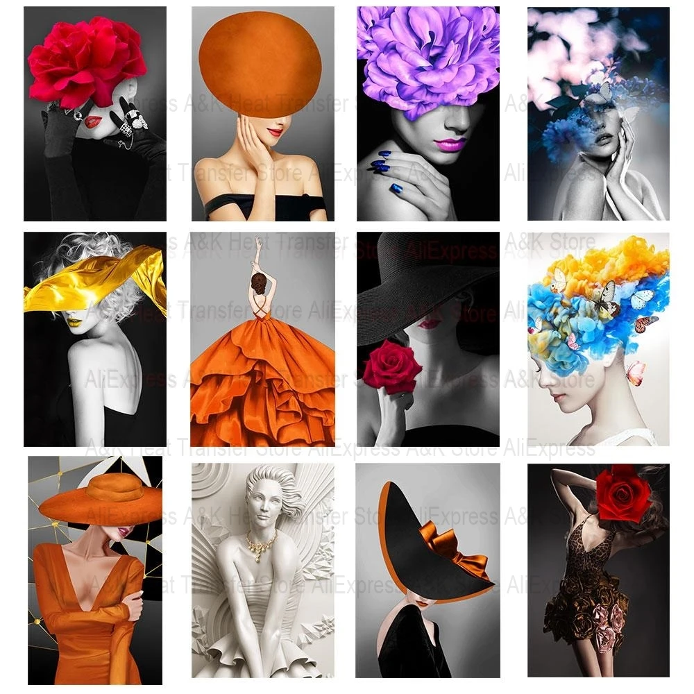 

Fashion Art Girls Floral Clothes Stickers, DIY Iron On Patches, Vinyl Thermo Decals, T-Shirt Iron On Parches, Clothes Appliques