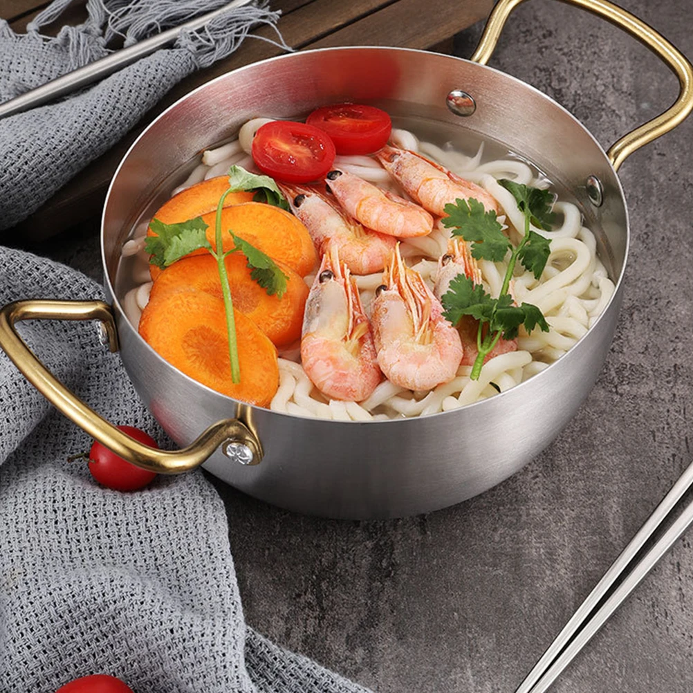 

1Pcs Stainless Steel Korean Ramen Pot Thickened Soup Pot Double Ears Portable Cooking Noodle Pan Heat Saving Household