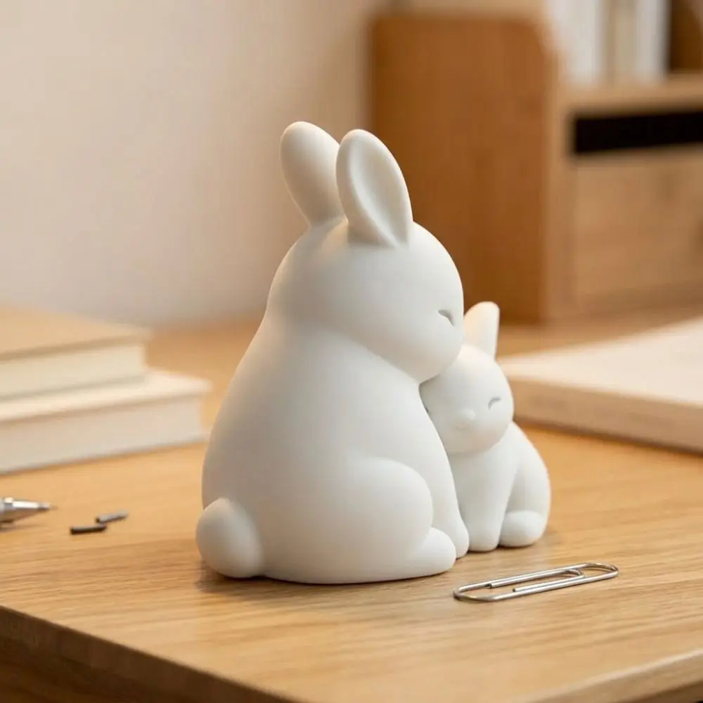 3D Printed Hugging Rabbits Ornament Fade-Resistant Artistic Mother and Child Bunny Figurine Plastic White