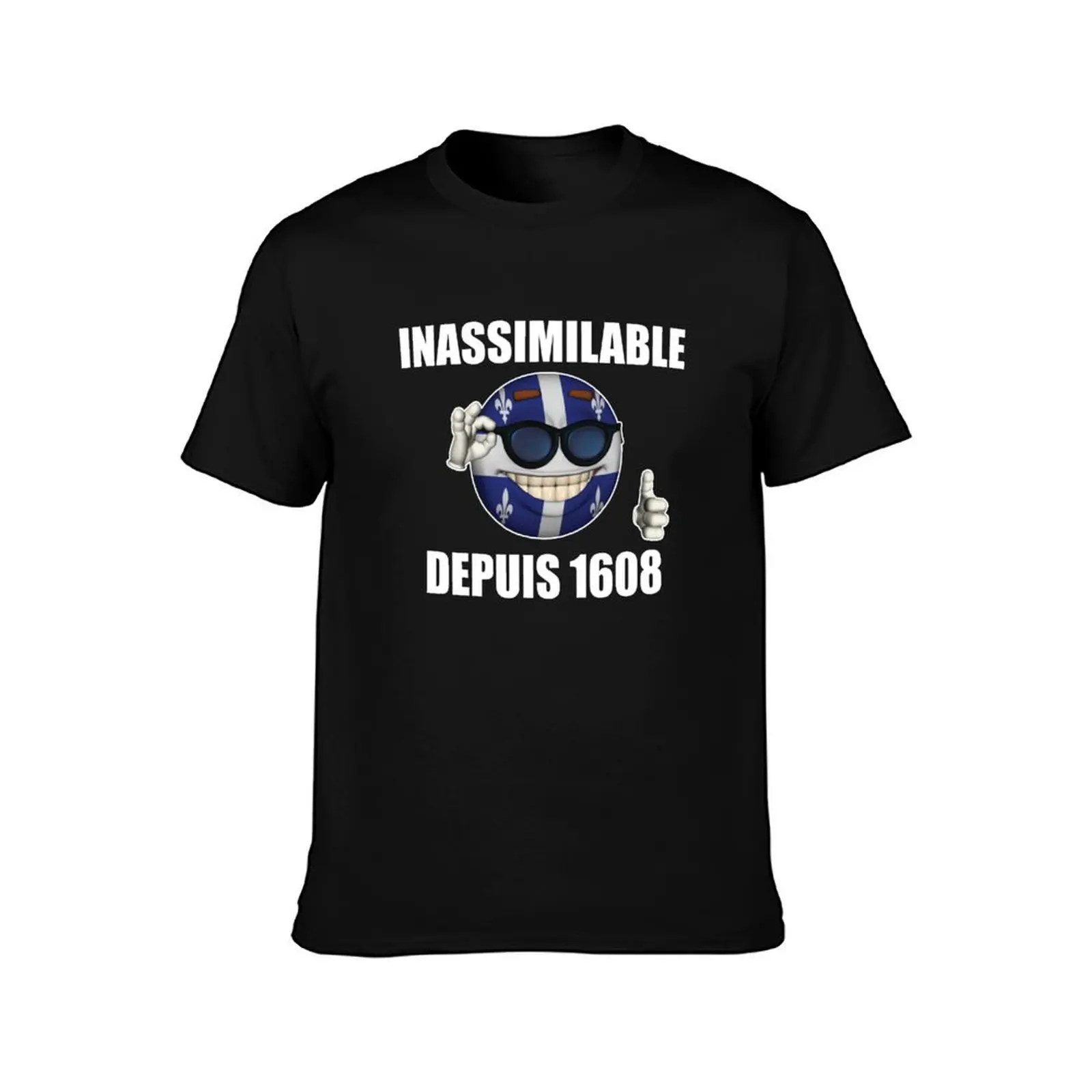 Inassimilable depuis 1608 Québec Anarcho Memeball thumb up Quebec flag black background T-Shirt
