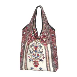 Reusable Antique Bohemian Persian Silk Rug Shopping Bag Women Tote Bag Portable Geometric Ethnic Kilim Grocery Shopper Bags