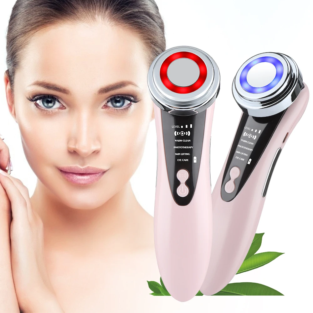 

5 in 1 Beauty Device Red &Blue Light Therapy Skin Rejuvenation Skin Tightening Eye Care Facial Cleansing Face Lift Face Massager