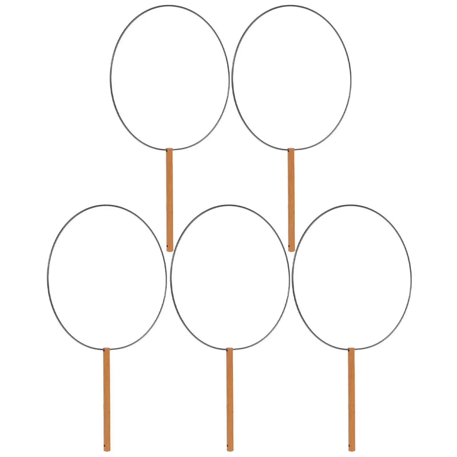 5 Pcs Round Fan Chinese Japanese Hand Handle Craft Sticks Fold Frame Folding Style Handheld Foldable
