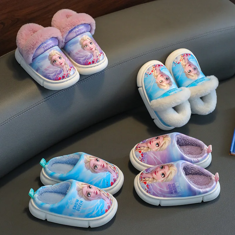 Disney Frozen Mädchen Baumwolle Hausschuhe Weiche Elsa Winter Wärmer Indoor Wärme Erhaltung Rutschfeste Schlafzimmer Kinder Plüsch Schuhe