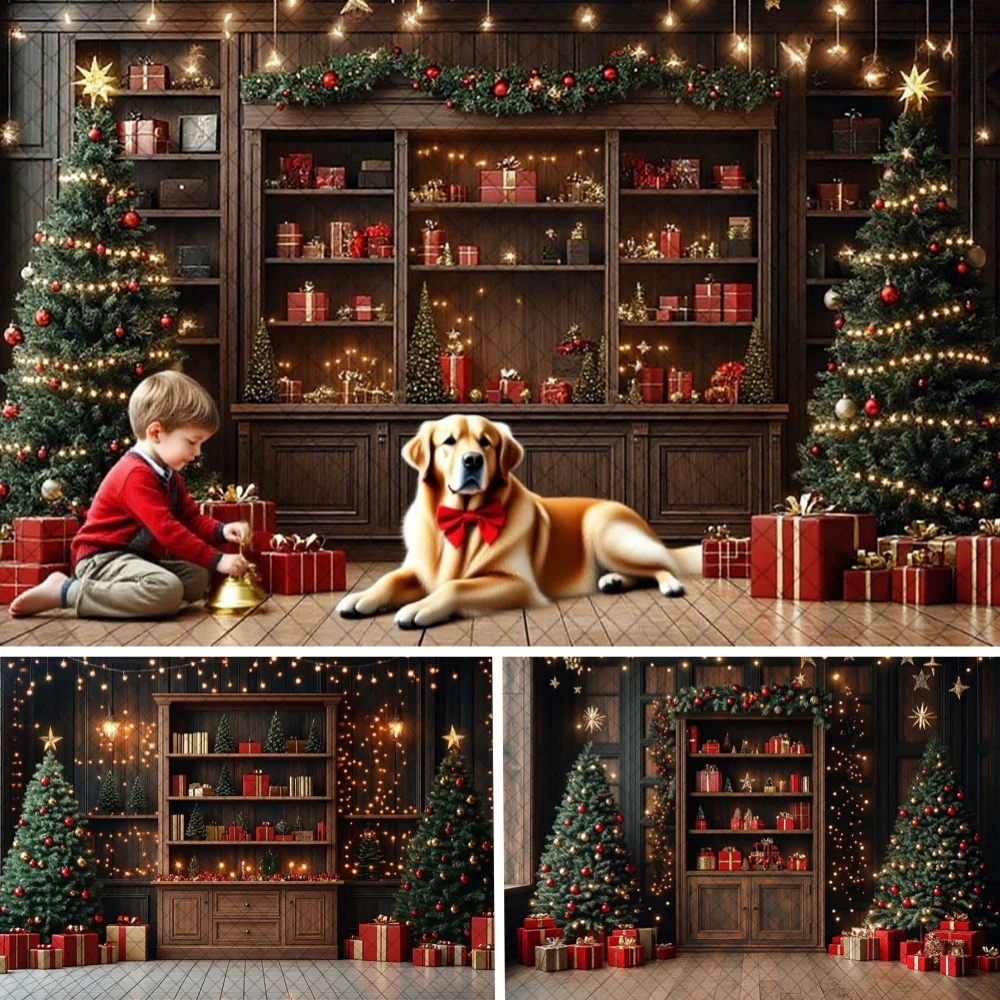 

Christmas Gift Room Photography Backdrops Xmas Tree Decor Family Holiday Portrait Backgrounds Custom Photo Studio Supplies