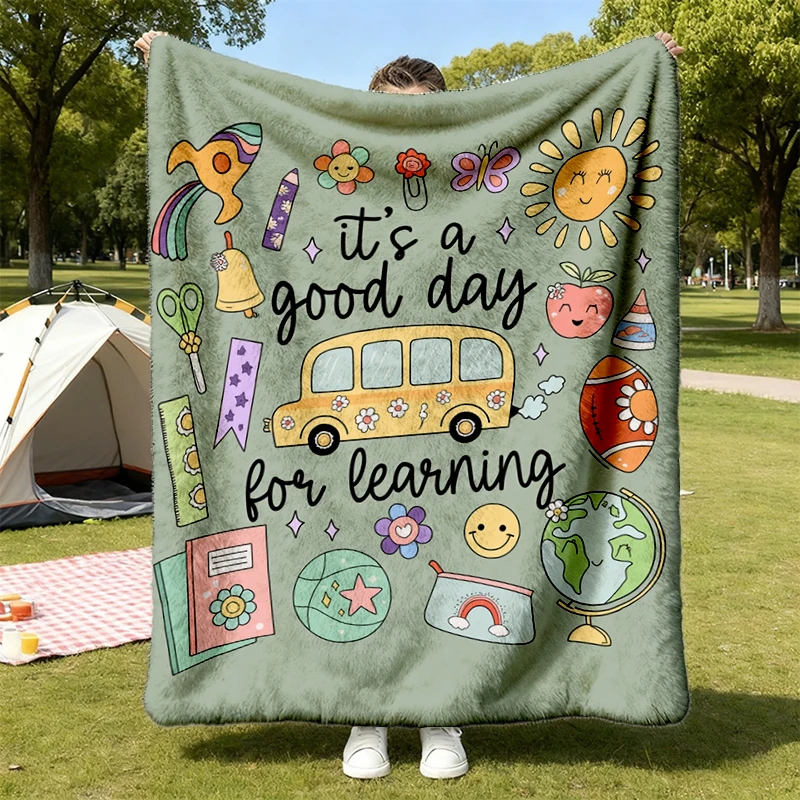 Teacher Flannel Blanket, Teach Flannel Throw, , Back To School Supplies, It's A Good Day For Learning