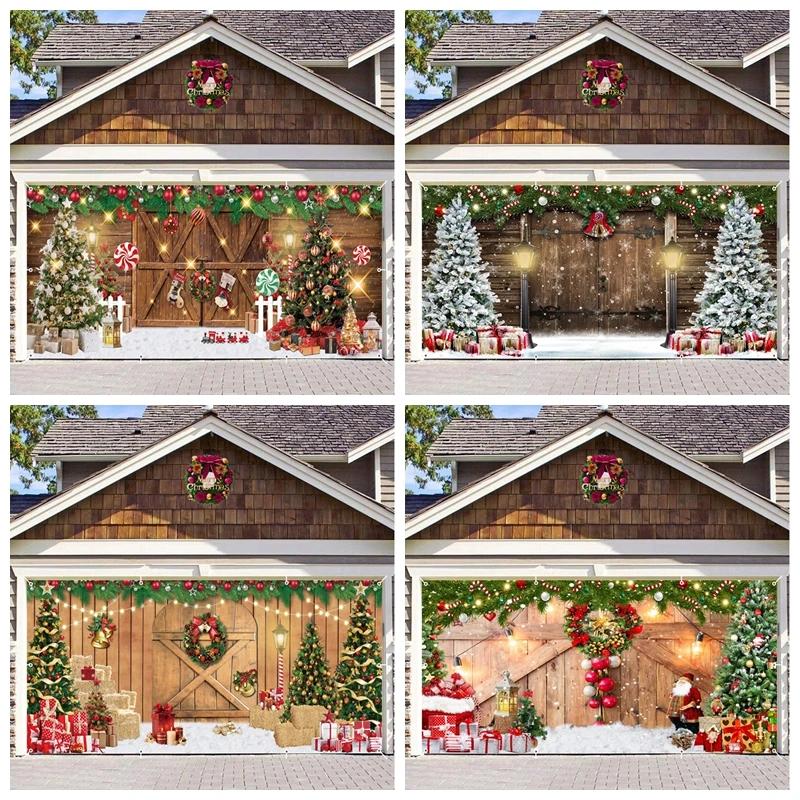 

Christmas Garage Door Decorations Winter Xmas Tree Barn Wooden Door Gifts Christmas Garage Door Outdoor Holiday Party Banner