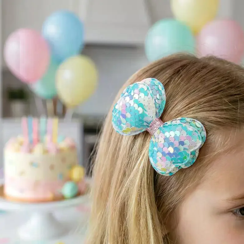 Sequin Bow Hair Clips Cute Princess Glitter Hair Pins Multiple Vibrant Colors Bow Hairpin For Girls Daily Party Hair Accessories
