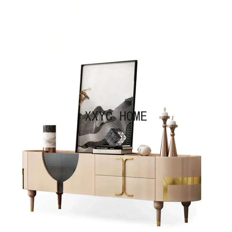 Mueble de TV italiano ligero de lujo, mueble de TV minimalista moderno, mueble de piso alto para dormitorio principal